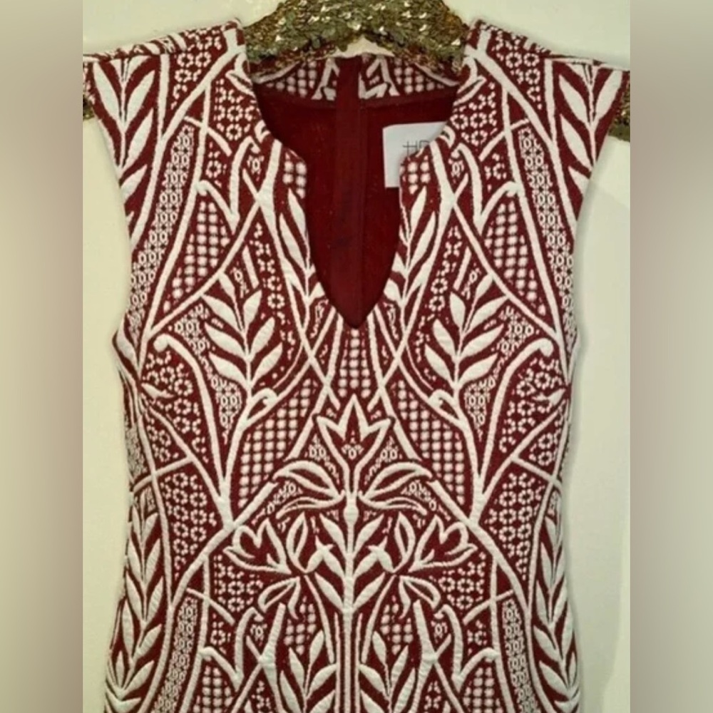 Anthropologie HD in Paris Art Nouveau Jacquard Sheath Dress Red 6 NWT Mod Retro - Picture 7 of 7